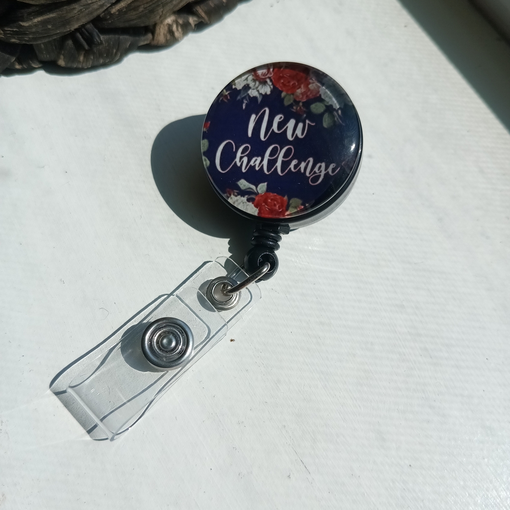 Floral Badge Reel with Clip